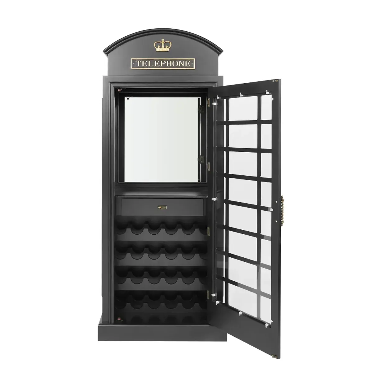 English Phone Booth Bar Cabinet with Wine Storage - thumbnail 2